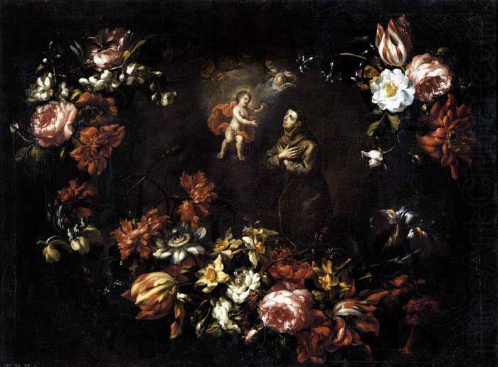 unknow artist Garland of Flowers with St Anthony of Padua china oil painting image